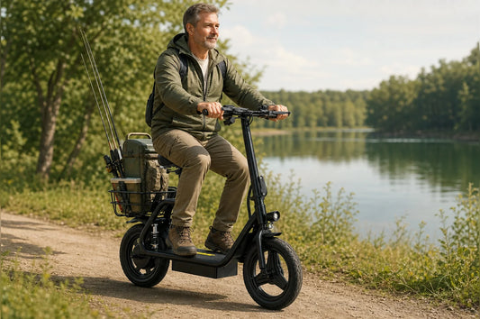 Buy E-Scooter electric scooter rider enjoying a quiet outdoor road