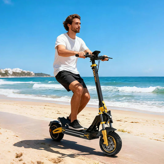 electric scooter rider exploring an outdoor road